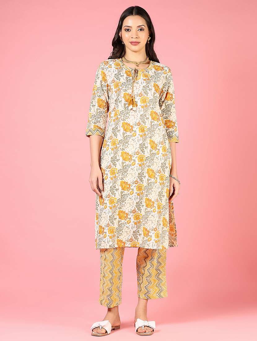 women floral printed three quarter sleeve kurta pant set - 22137132 -  Standard Image - 1