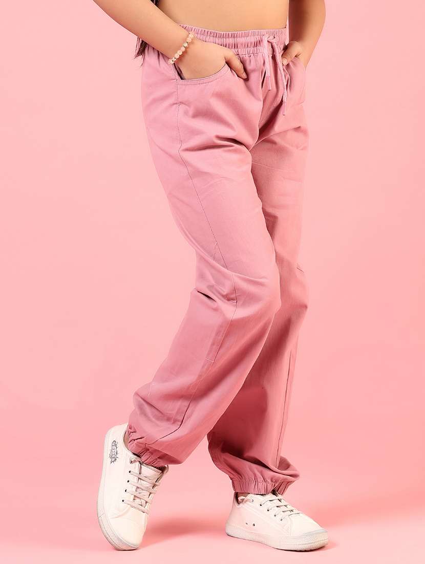 girls plain mid rise regular fit jogger - 22137263 -  Standard Image - 1