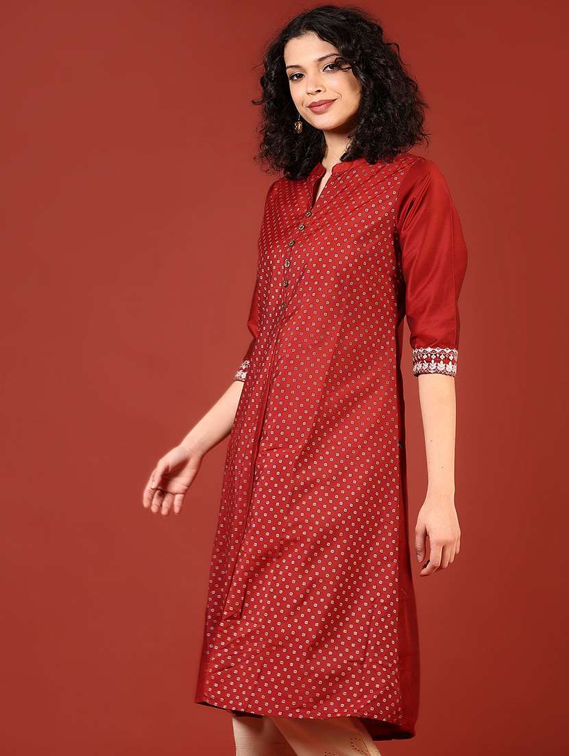 women printed three quarter sleeve straight kurta - 22137507 -  Standard Image - 1