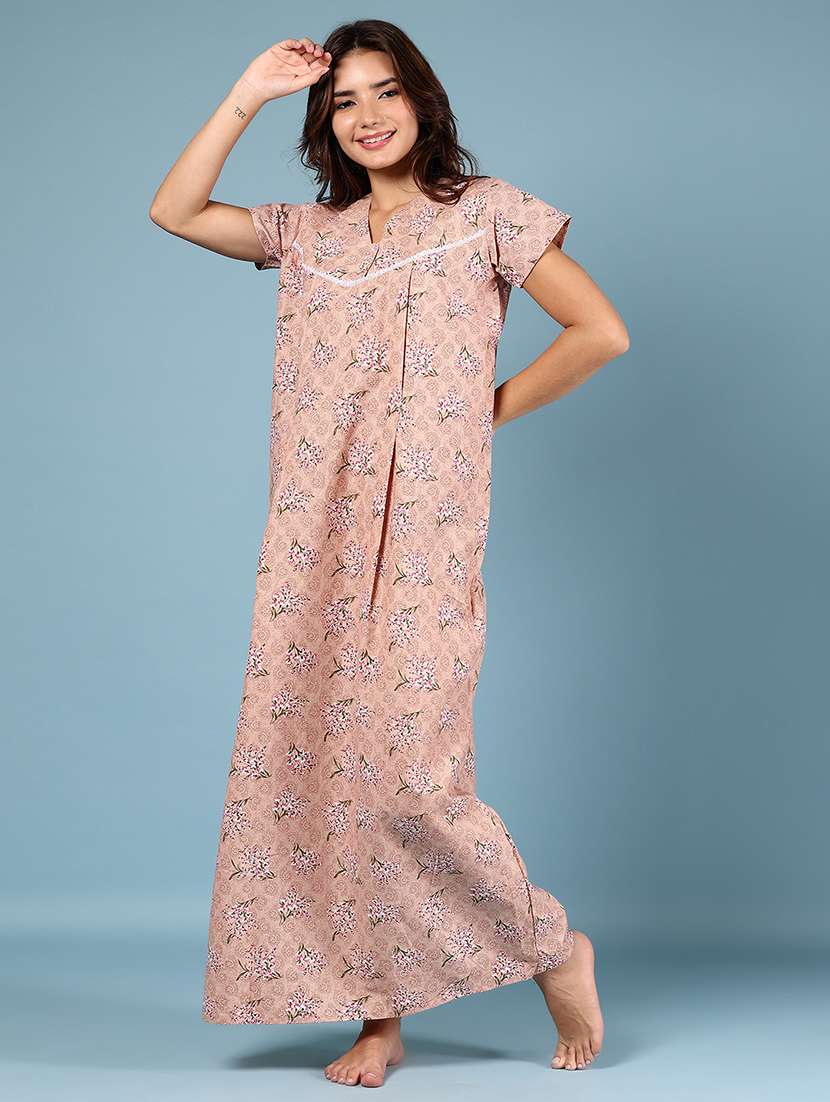 women printed short sleeve nighty - 22137842 -  Standard Image - 1