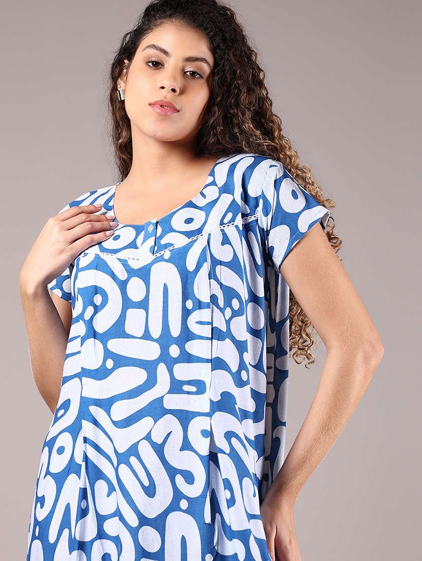 women printed short sleeve nighty - 22137892 -  Standard Image - 4