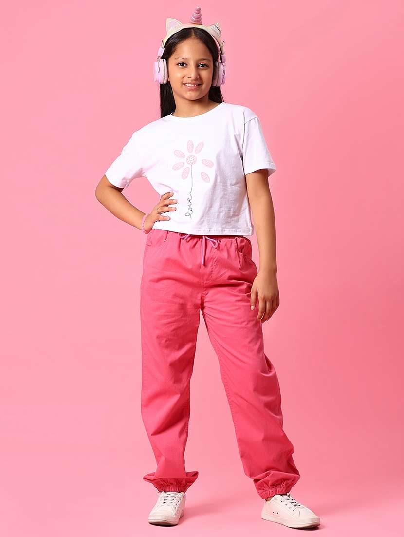 girls solid mid rise relaxed fit jogger - 22138016 -  Standard Image - 4