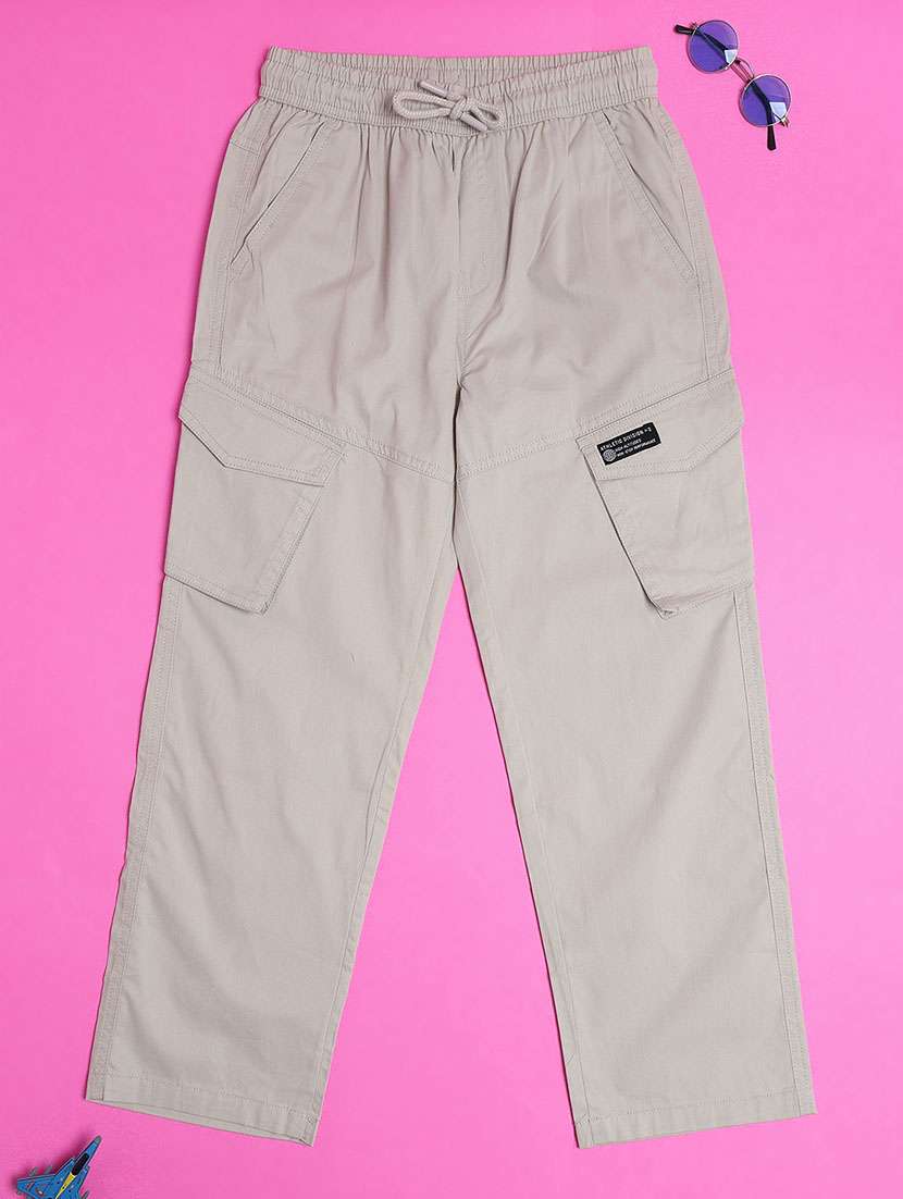 boys solid mid rise cargo - 22138044 -  Standard Image - 1