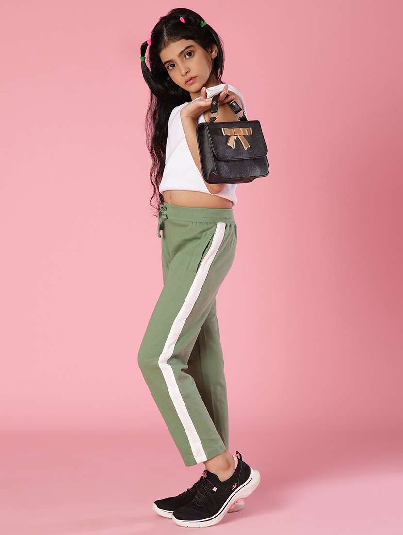 girls solid mid rise track pant - 22138066 -  Standard Image - 4