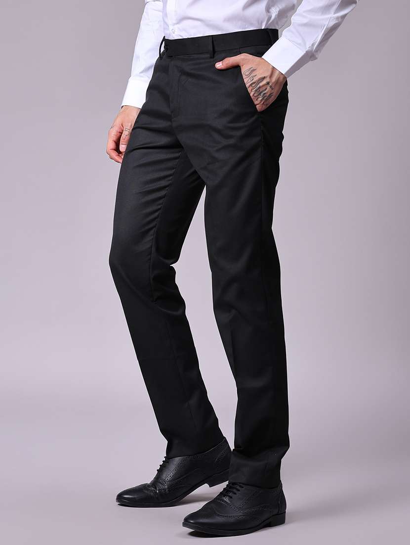 men solid mid rise flat front formal trouser - 22138090 -  Standard Image - 1