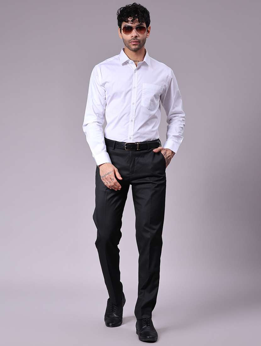 men solid mid rise flat front formal trouser - 22138090 -  Standard Image - 4