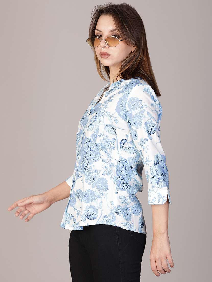 women printed collared three quarter sleeve shirt - 22138146 -  Standard Image - 1