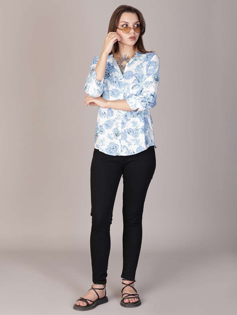 women printed collared three quarter sleeve shirt - 22138146 -  Standard Image - 4