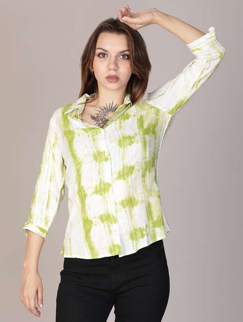 women printed collared three quarter sleeve shirt - 22138149 -  Standard Image - 0
