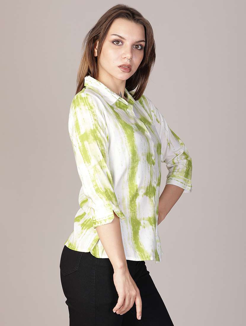 women printed collared three quarter sleeve shirt - 22138149 -  Standard Image - 1