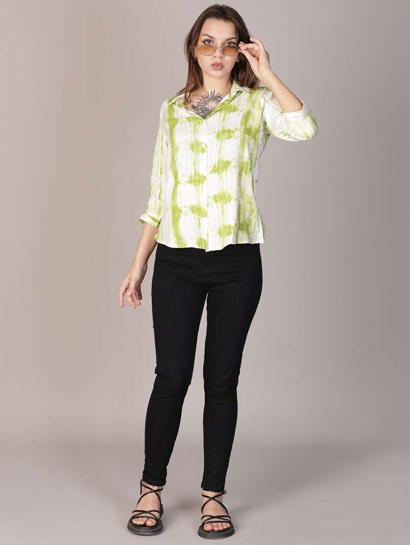 women printed collared three quarter sleeve shirt - 22138149 -  Standard Image - 4