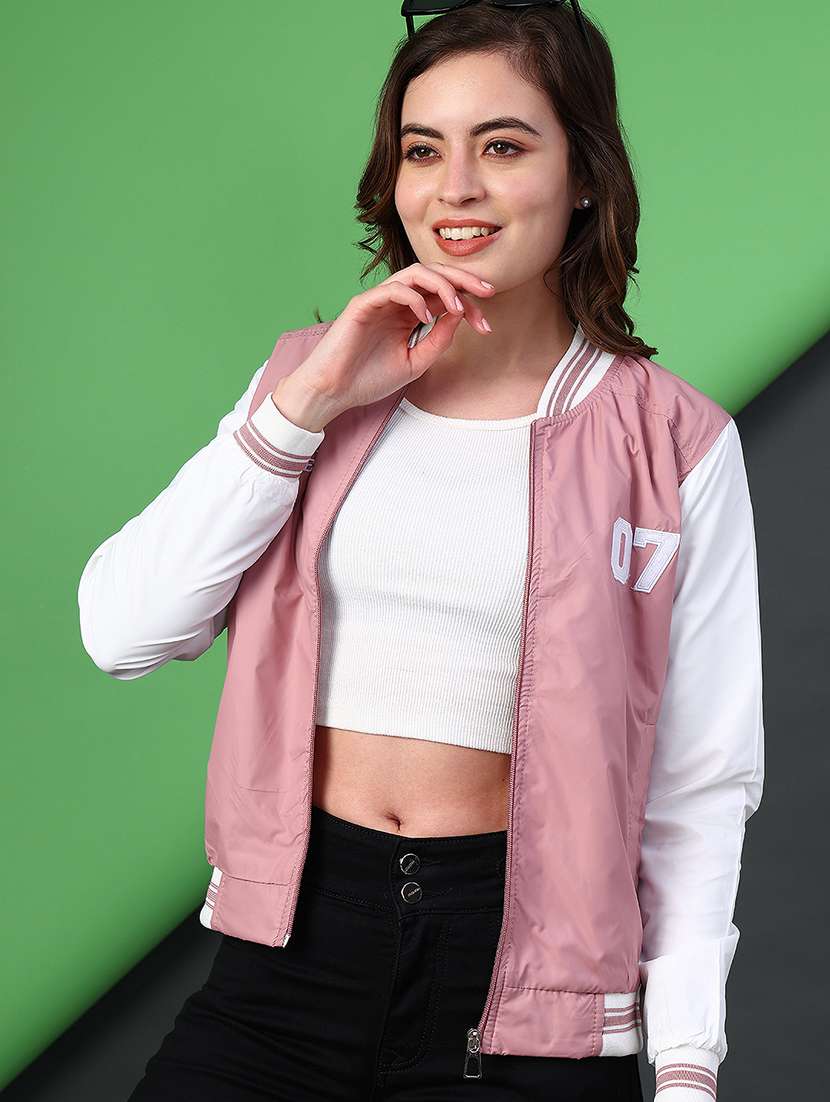 women color blocked long sleeve varsity jacket