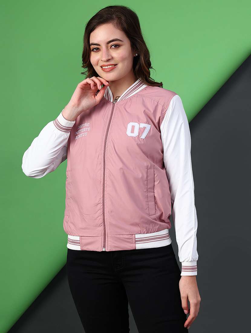 women color blocked long sleeve varsity jacket - 22138310 -  Standard Image - 1