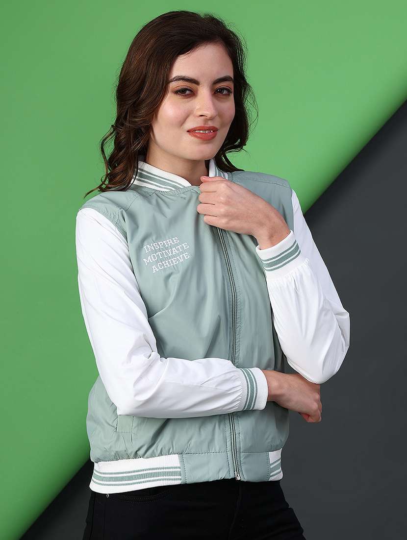 women color blocked long sleeve varsity jacket - 22138312 -  Standard Image - 1