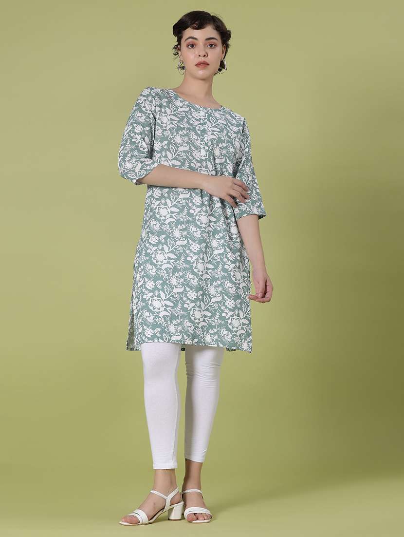 women floral printed three quarter sleeve straight kurta