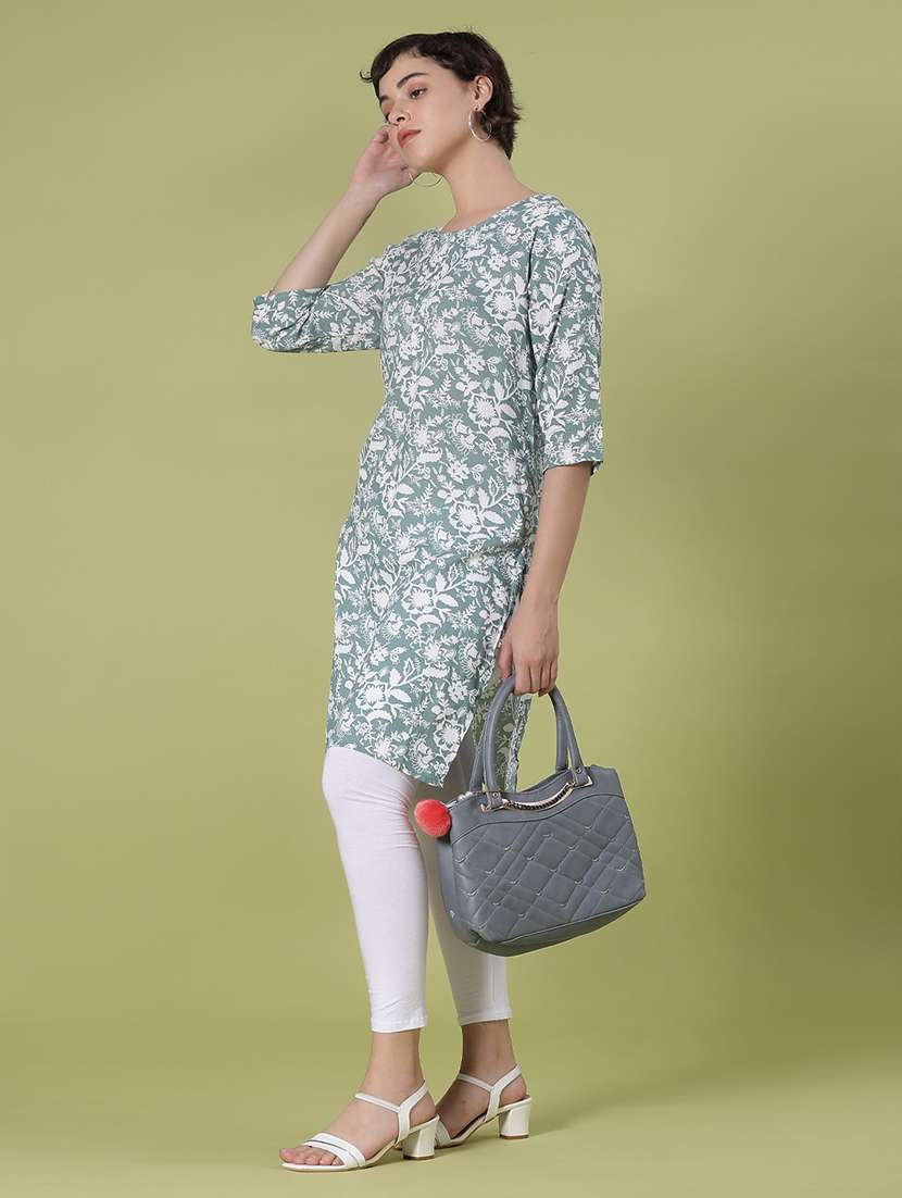 women floral printed three quarter sleeve straight kurta - 22138335 -  Standard Image - 1