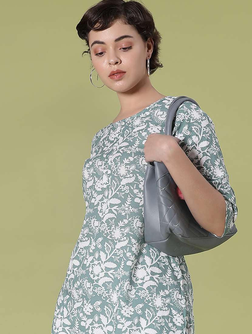 women floral printed three quarter sleeve straight kurta - 22138335 -  Standard Image - 4