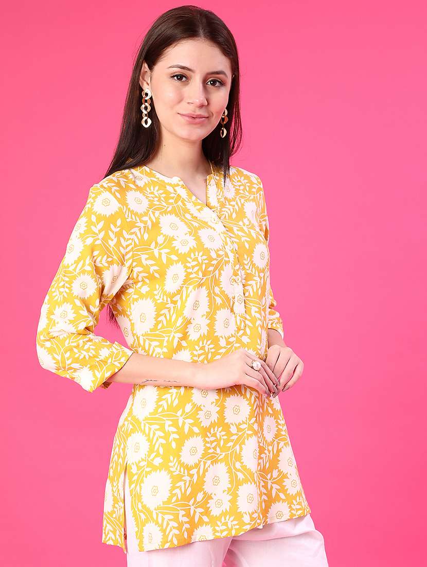 women floral printed three quarter sleeve straight kurti - 22138384 -  Standard Image - 1