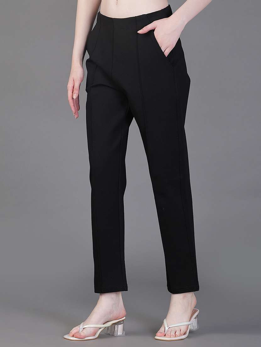 women solid high rise straight trouser - 22138400 -  Standard Image - 1