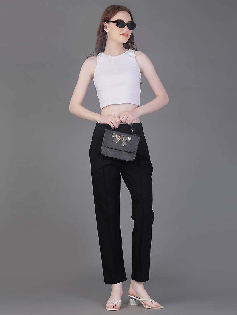 women solid high rise straight trouser - 22138400 -  Standard Image - 4