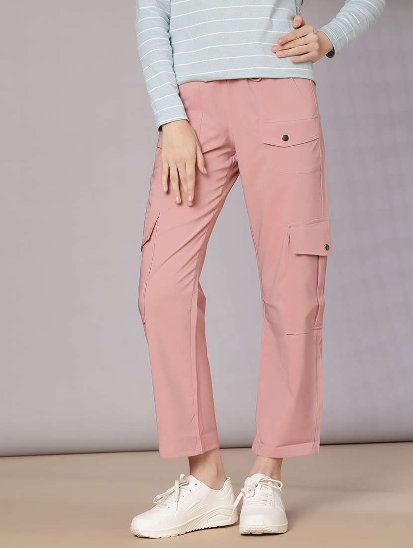 women solid mid rise regular fit cargo