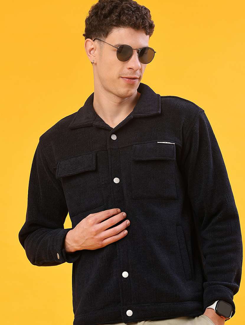 men self design long sleeve regualr fit shacket