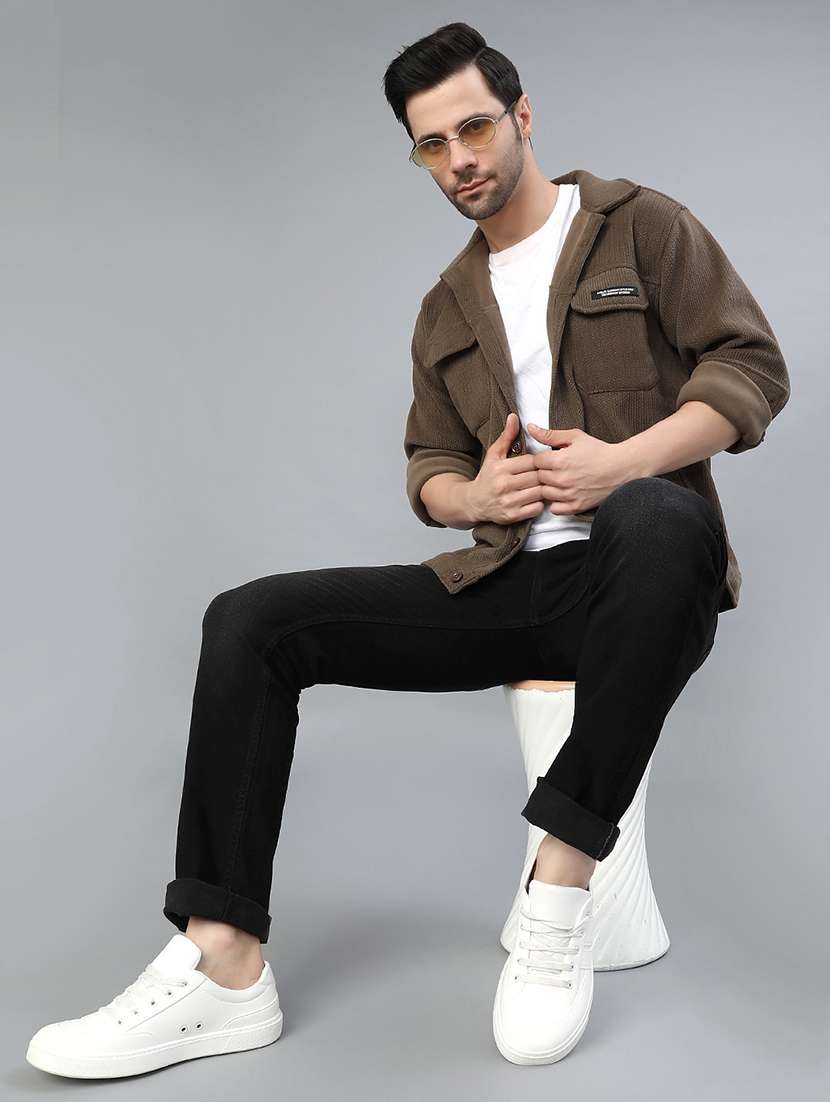 men solid collared long sleeve shacket - 22138704 -  Standard Image - 4