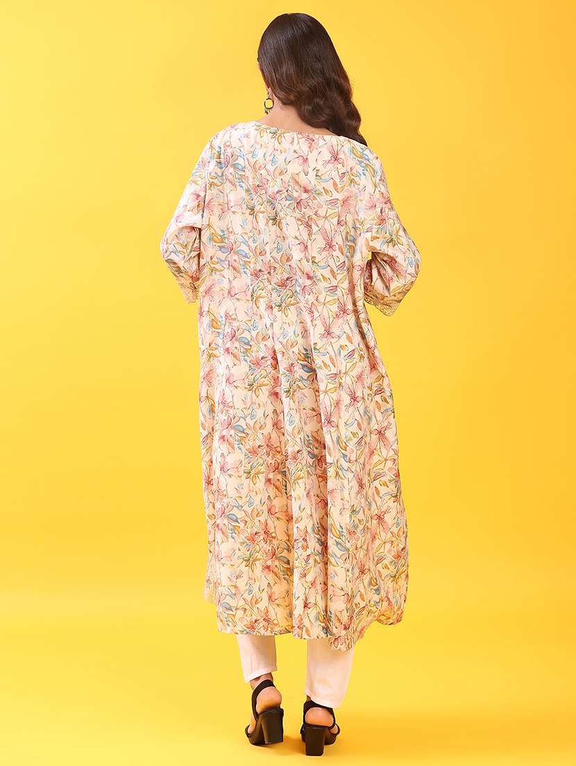 women floral printed three quarter sleeve a-line kurta - 22138732 - Standard Image - 4