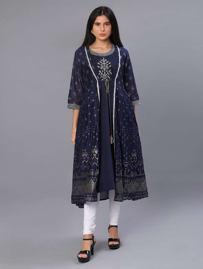 women printed three quarter sleeve layered kurta - 22138737 -  Standard Image - 1