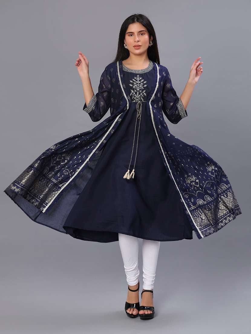 women printed three quarter sleeve layered kurta - 22138737 -  Standard Image - 4