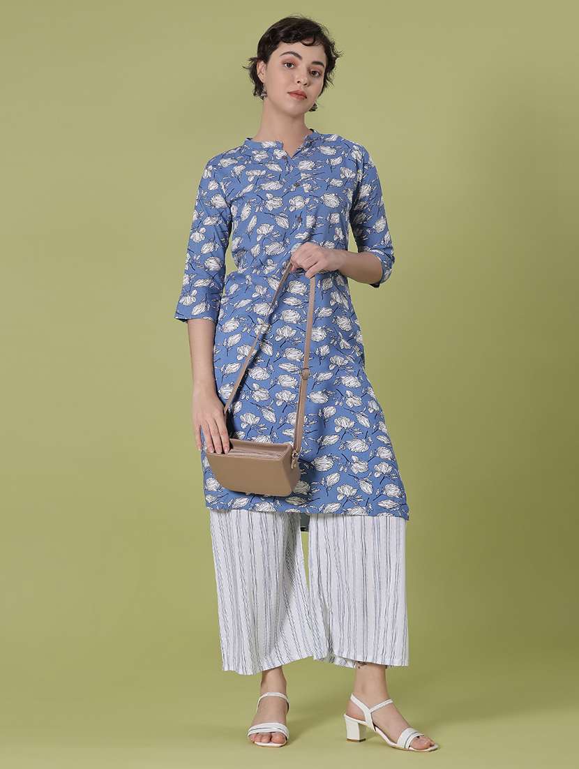 women three quarter sleeve kurta and palazzo set