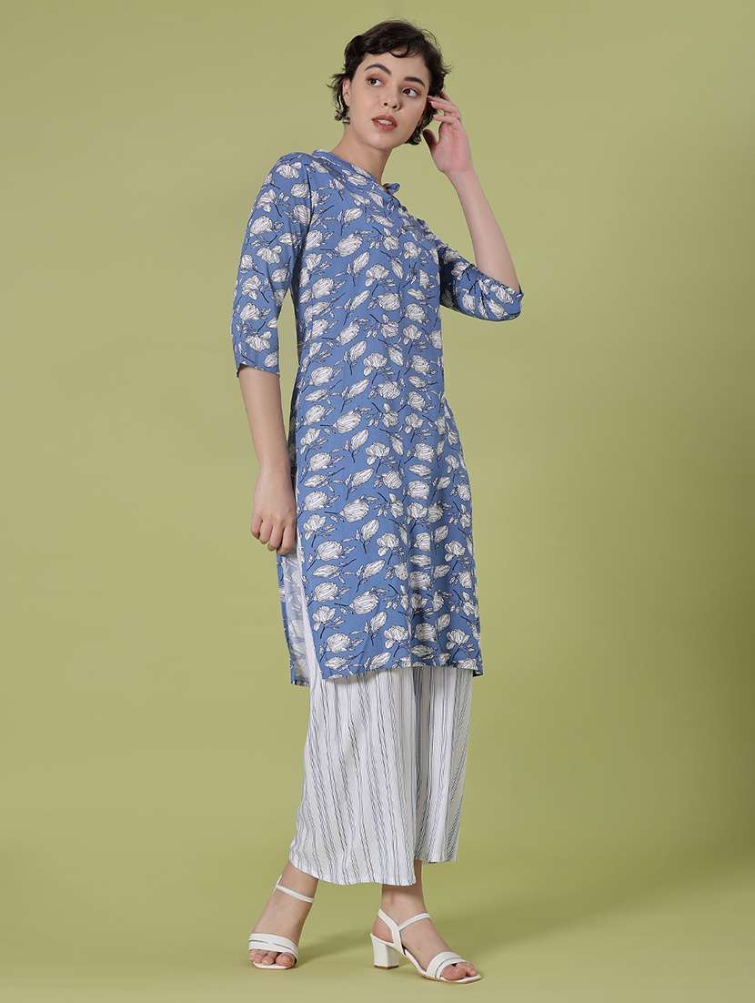 women three quarter sleeve kurta and palazzo set - 22138883 -  Standard Image - 1