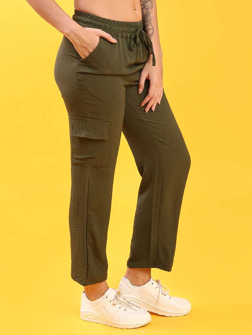 women solid mid rise regular fit cargo - 22139018 -  Standard Image - 1