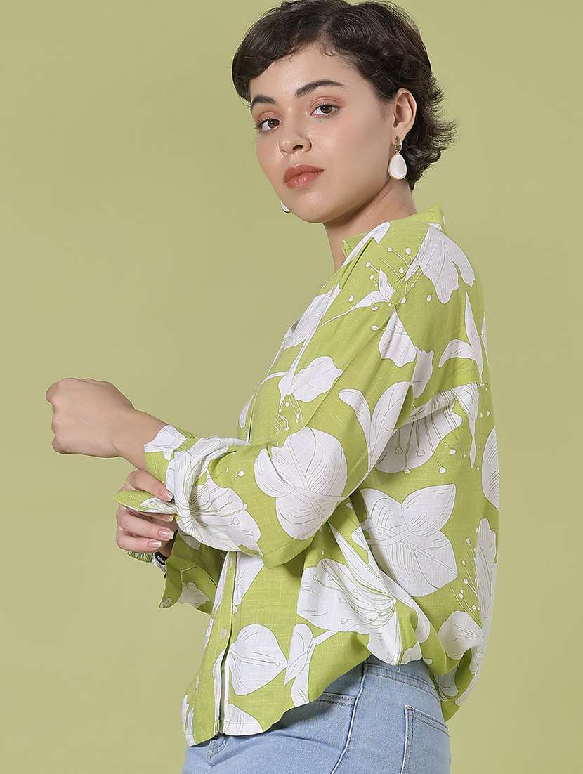 women printed collared long sleeve shirt - 22139022 -  Standard Image - 1