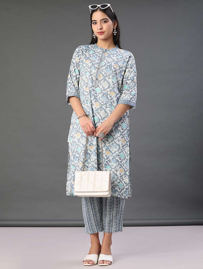 women printed three quarter sleeve kurta and pant set - 22139030 -  Standard Image - 1