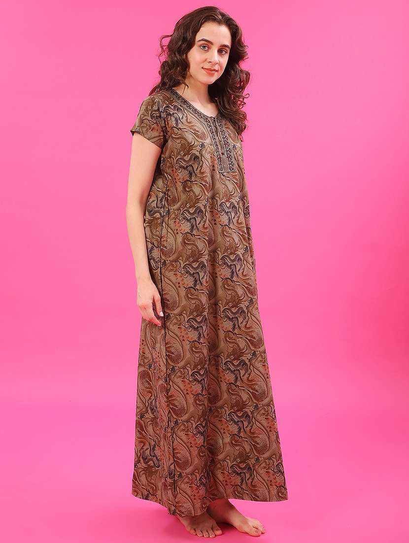 women printed short sleeve nighty - 22139369 -  Standard Image - 1