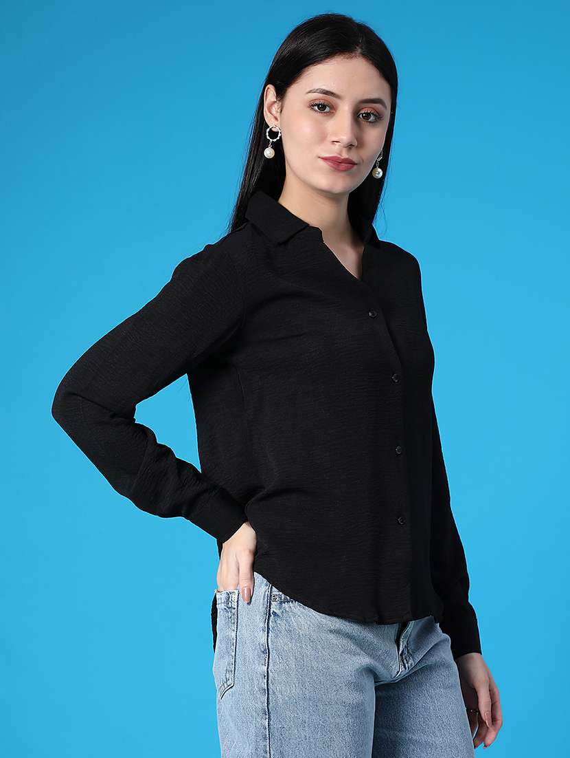 women solid collared long sleeve regular shirt - 22139409 -  Standard Image - 1