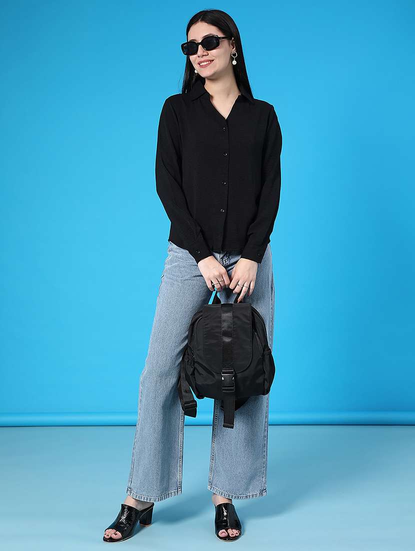 women solid collared long sleeve regular shirt - 22139409 -  Standard Image - 4