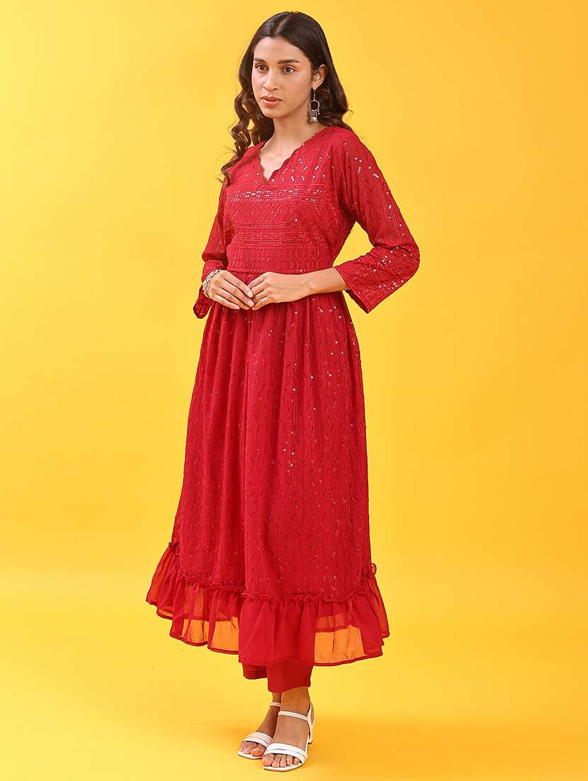 women embroidered long sleeve kurta and pant set - 22139550 -  Standard Image - 1