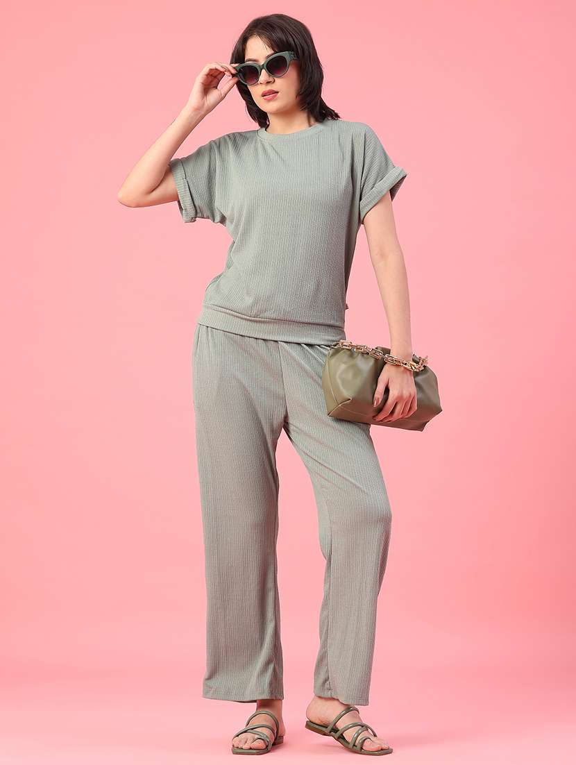 women self design short sleeve t-shirt & trouser co-ords set