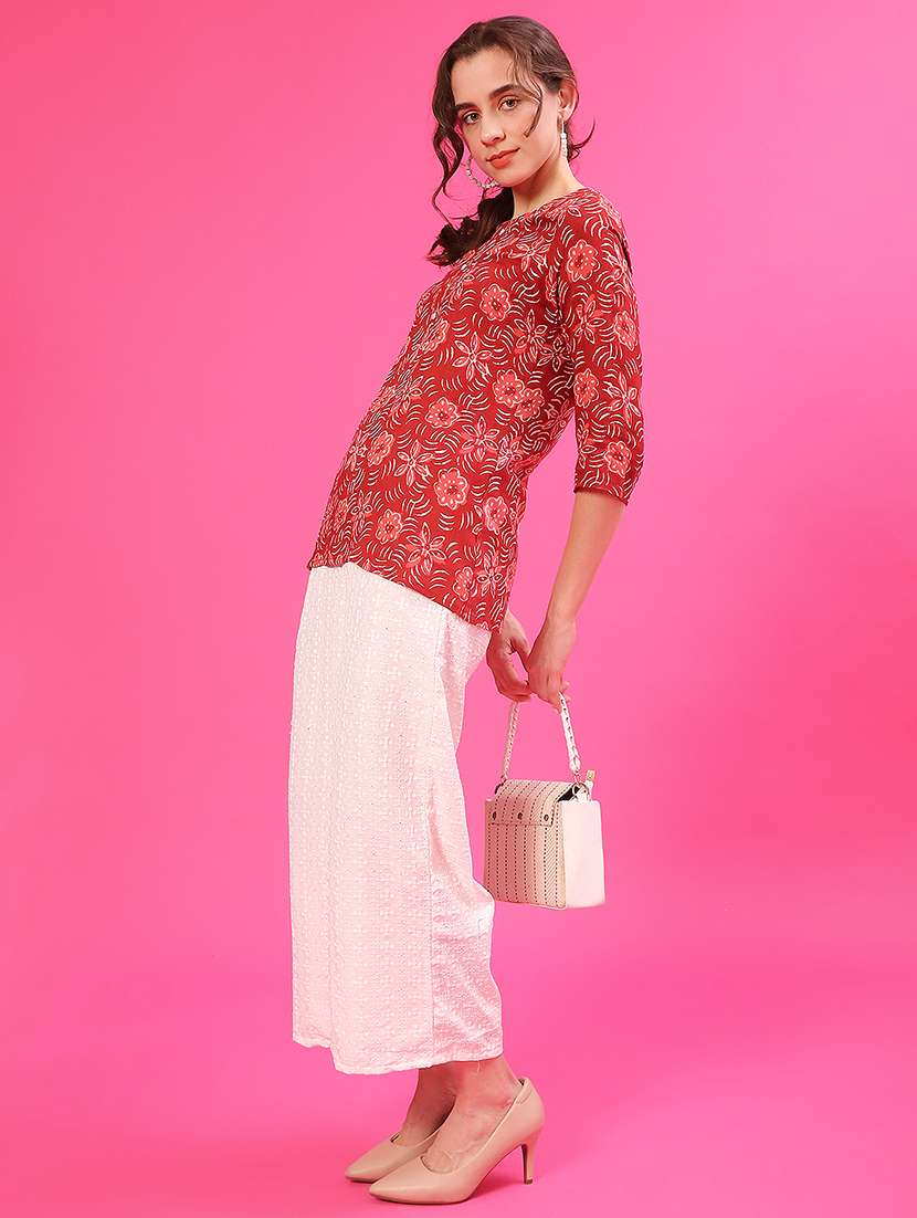 women floral printed three quarter sleeve straight kurti - 22139613 -  Standard Image - 4