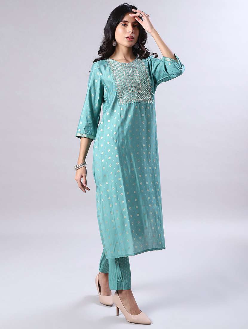 women foil printed three quarter sleeve kurta pant set - 22139620 -  Standard Image - 1