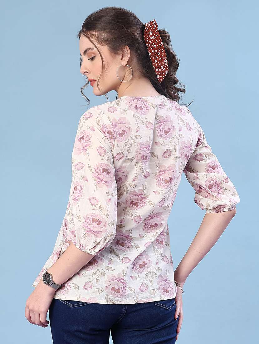 women floral printed three quarter sleeve a-line kurti - 22139706 -  Standard Image - 4
