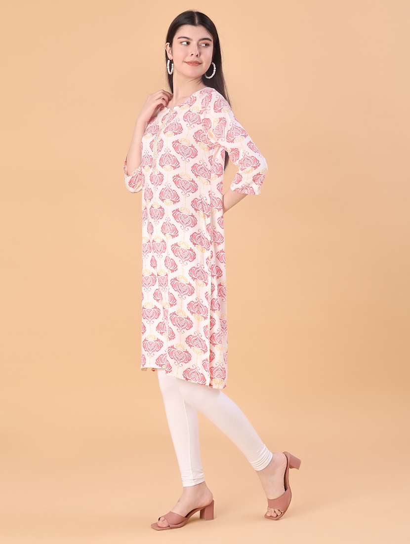 women floral printed three quarter sleeve straight kurta - 22139708 -  Standard Image - 1