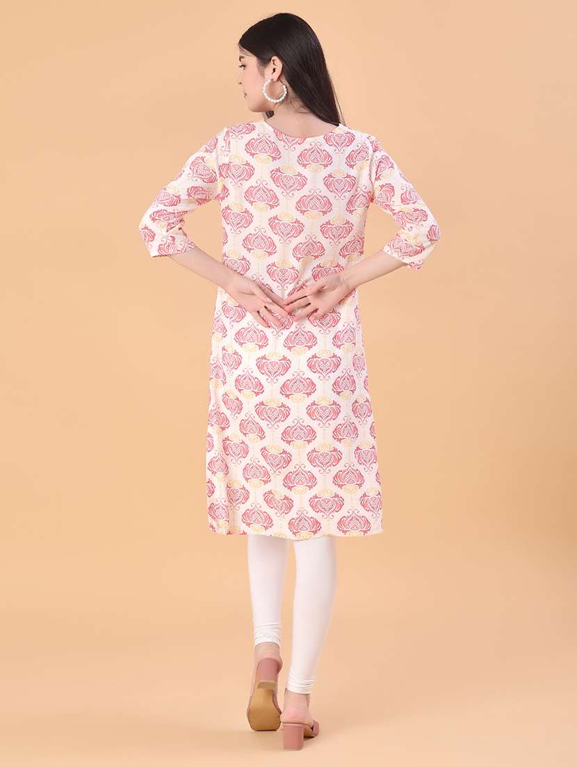 women floral printed three quarter sleeve straight kurta - 22139708 -  Standard Image - 4