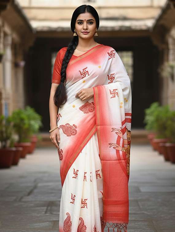 women printed casual wear saree with blouse - 22140054 -  Standard Image - 1