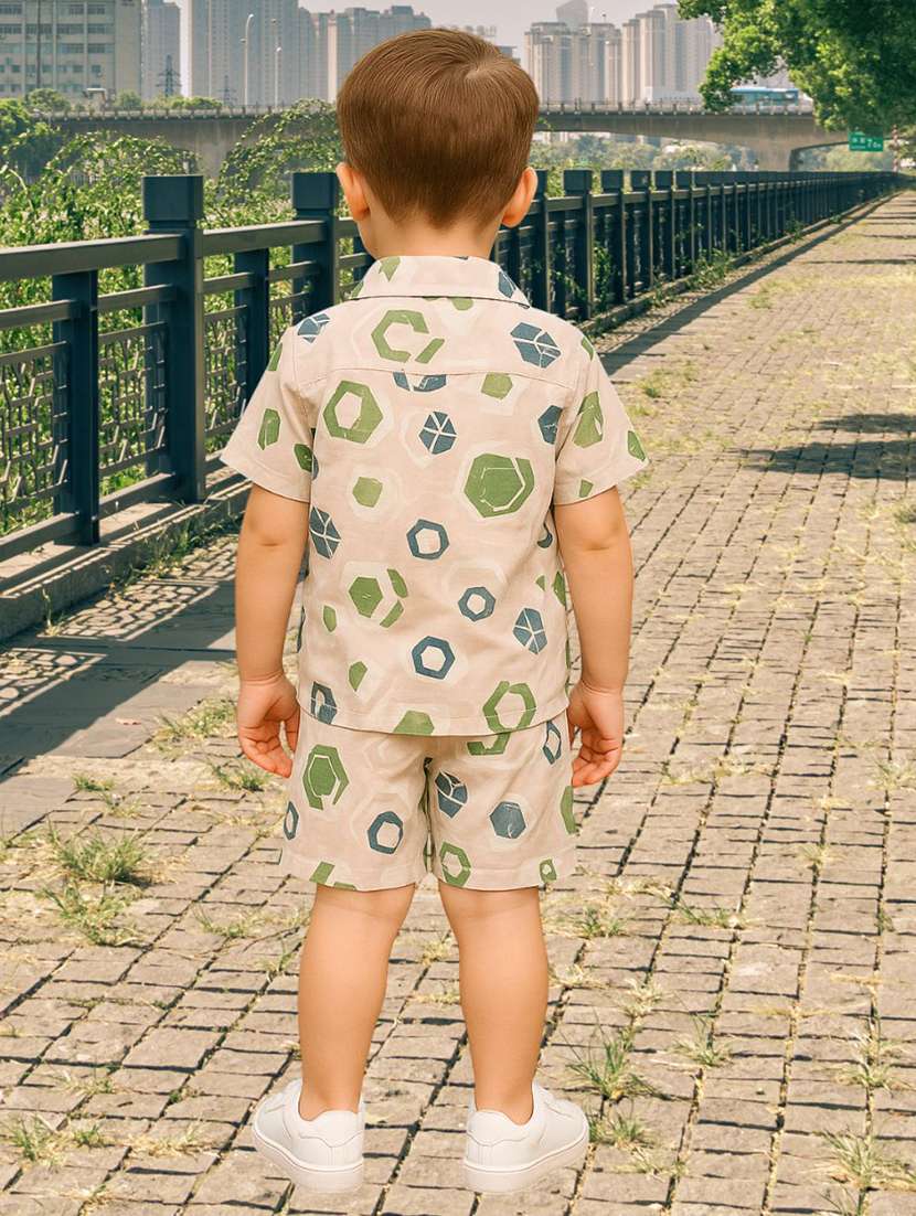 boys printed shirt and shorts co-ord set - 22140179 -  Standard Image - 1