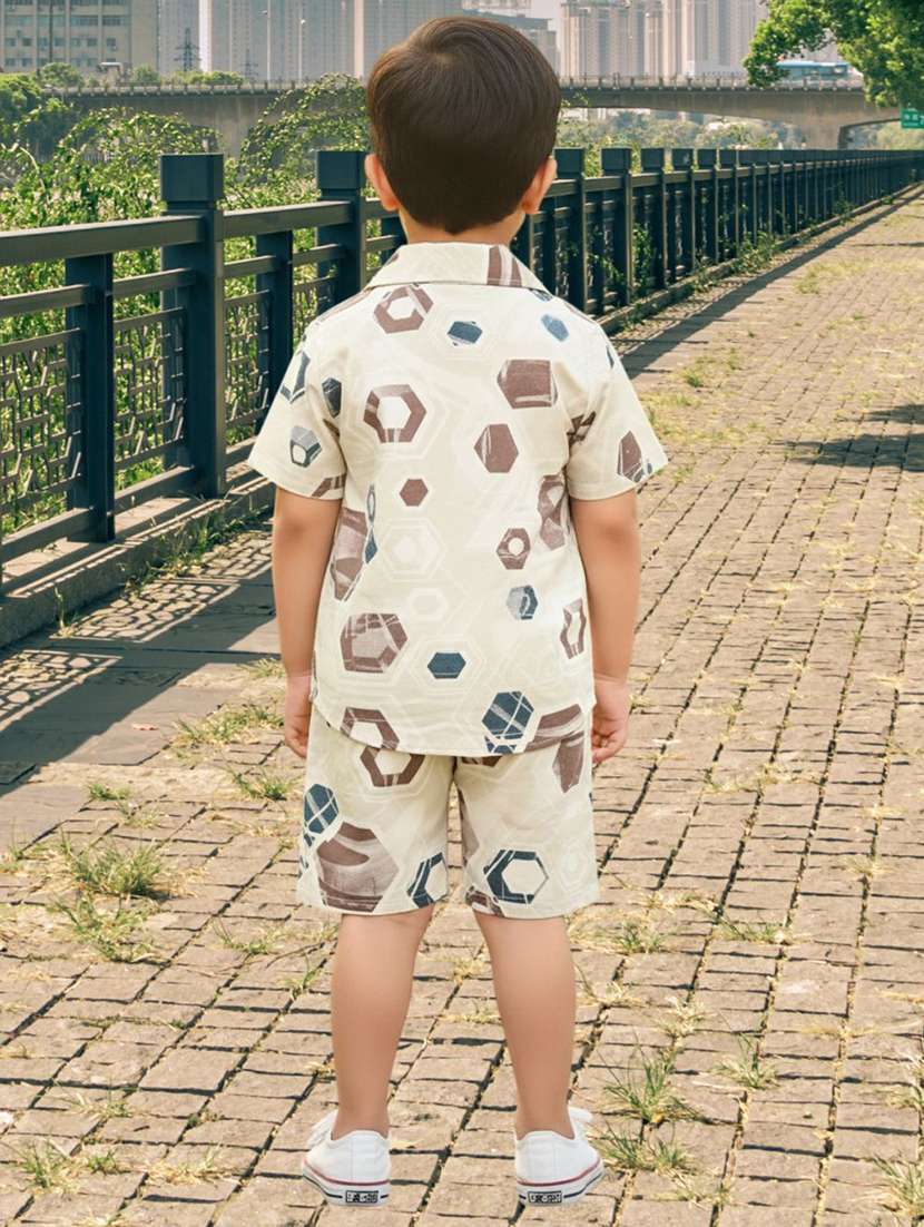 boys printed shirt and shorts co-ord set - 22140181 -  Standard Image - 1