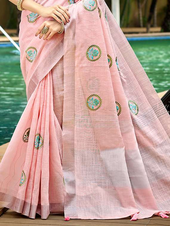 women solid with work embroidered saree with blouse - 22140190 -  Standard Image - 1