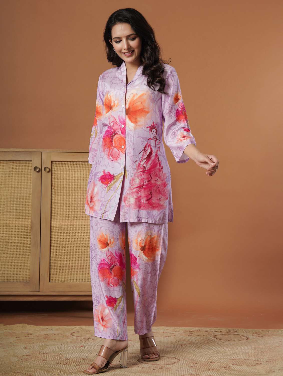 women floral three quarter sleeve ethnic co-ord set - 22140237 -  Standard Image - 1